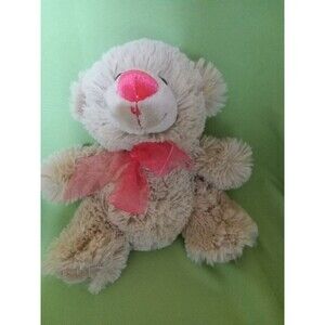10" Caltoy Teddy Bear Plush Hearts Bow Stuffed Animal Tan/Red